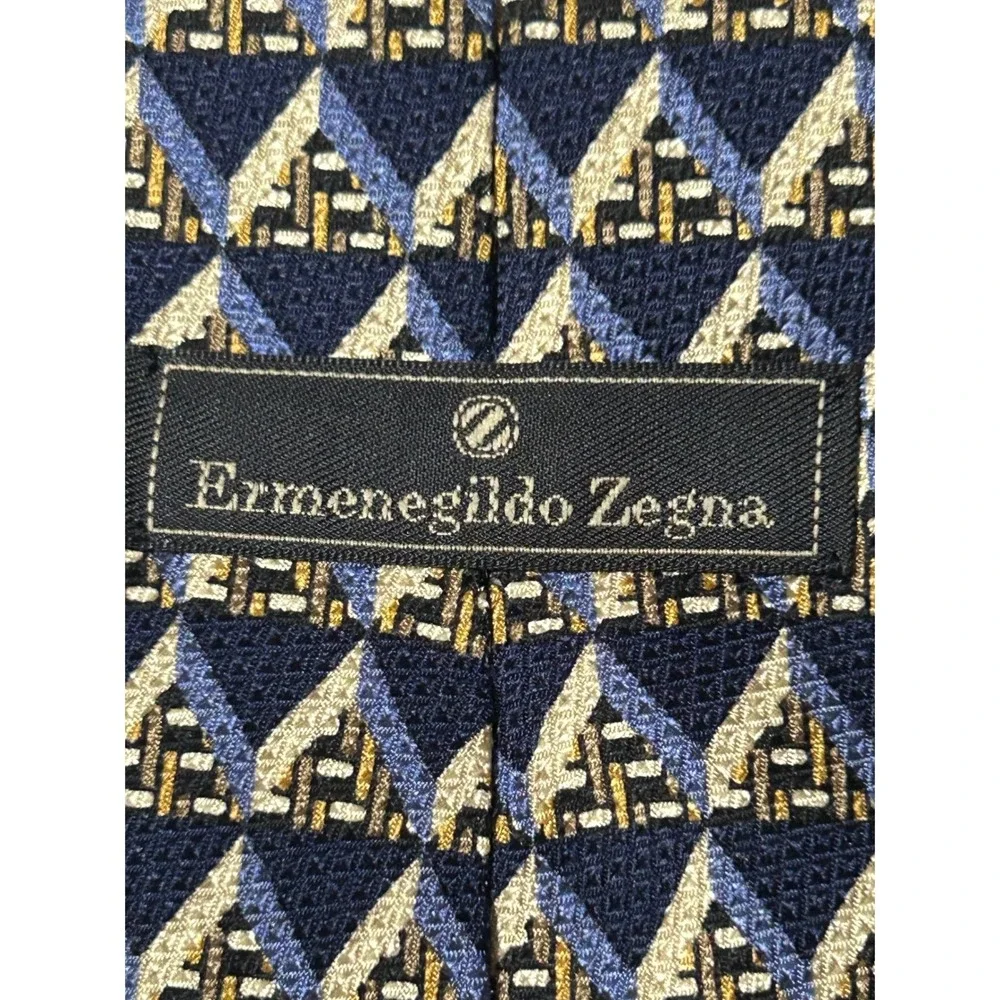 Ermenegildo Zegna Silk Tie Blue Gold Pyramid Disegno Esclusivo 4x58 - CJ